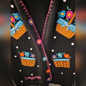 BellePointe Black Cardigan with Colorful Basket Embroidery